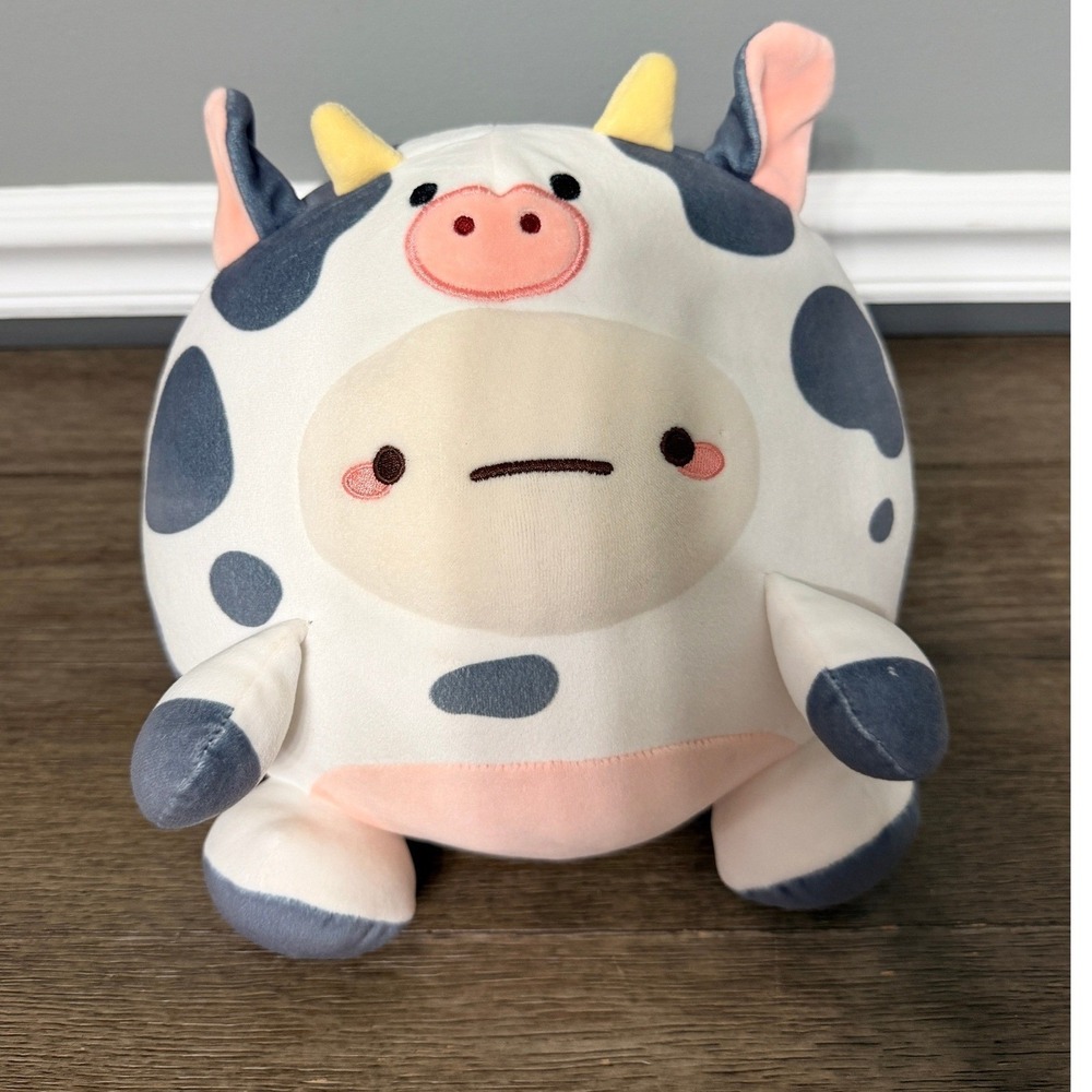 Mimicoco Weighted Kawaii Cow Plush Stuffed Animal Round White Grey
